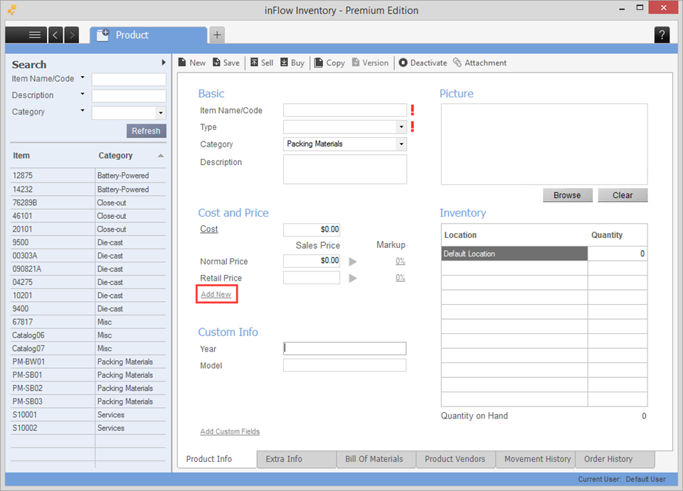 Bulk Program, Retail Default Category