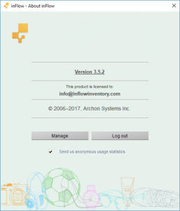 On the server computer go to the Main Menu > Options > About inFlow ...